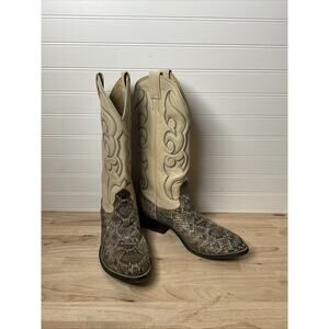 Men's 7.5D Vintage Nocona Diamondback Cream Snakeskin Cowboy Boots